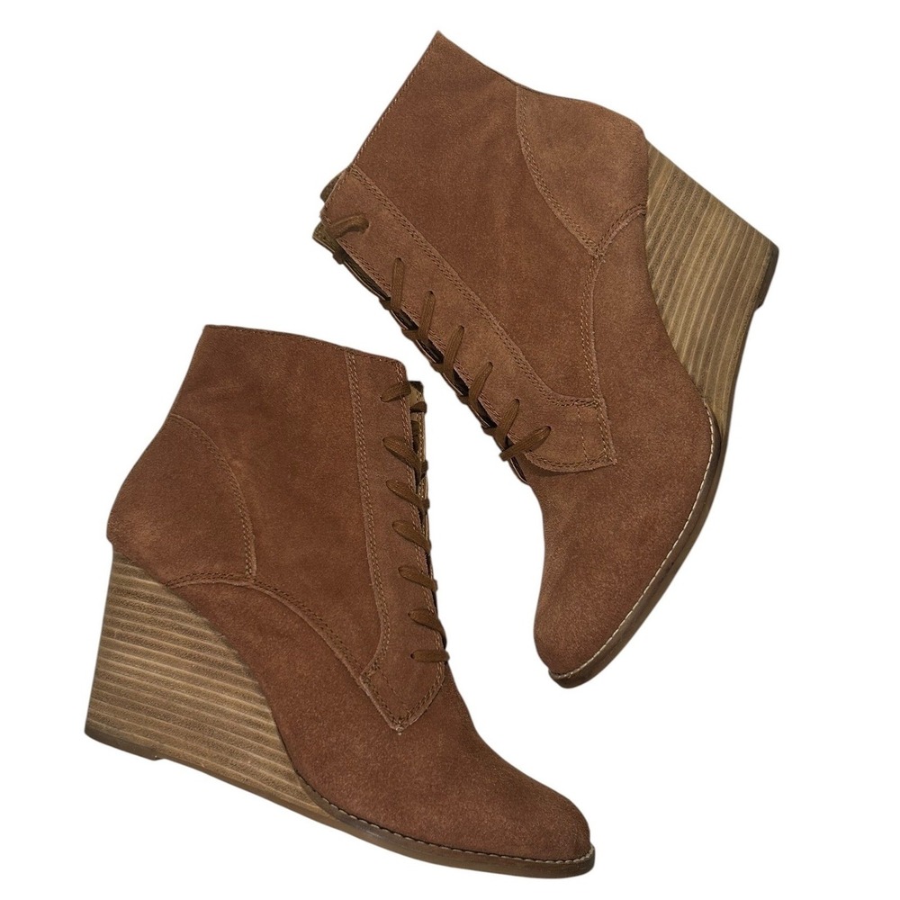 Lucky Brand Brown Suede Lace Up Wedge Ankle Booties Womens 9 M 39